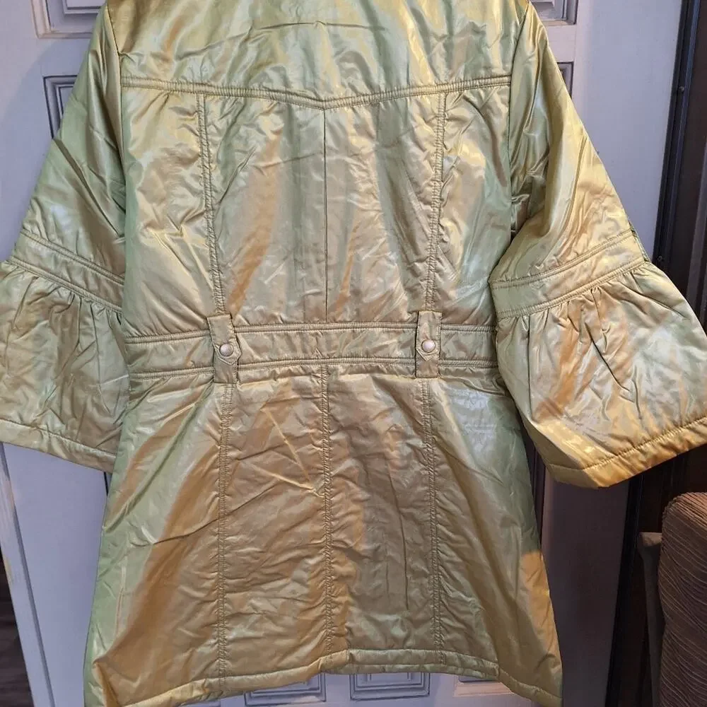 Green/Gold Women's Jacket Junior SzL Zip/Snap Front Bell Sleeves MSRP $49.99 NWT